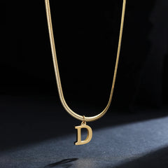 Gold Plated Stainless Steel Pendant Necklace for Women Snake Chain Initial Letter