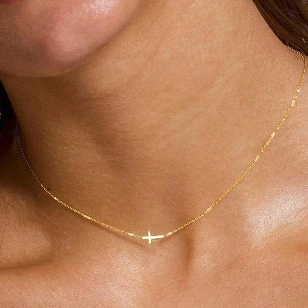 DGIDDK Stainless Steel Delicate Vintage Cross Pendant Necklace Simple Fashion Faith For Women Jewelry Daily Commuter With