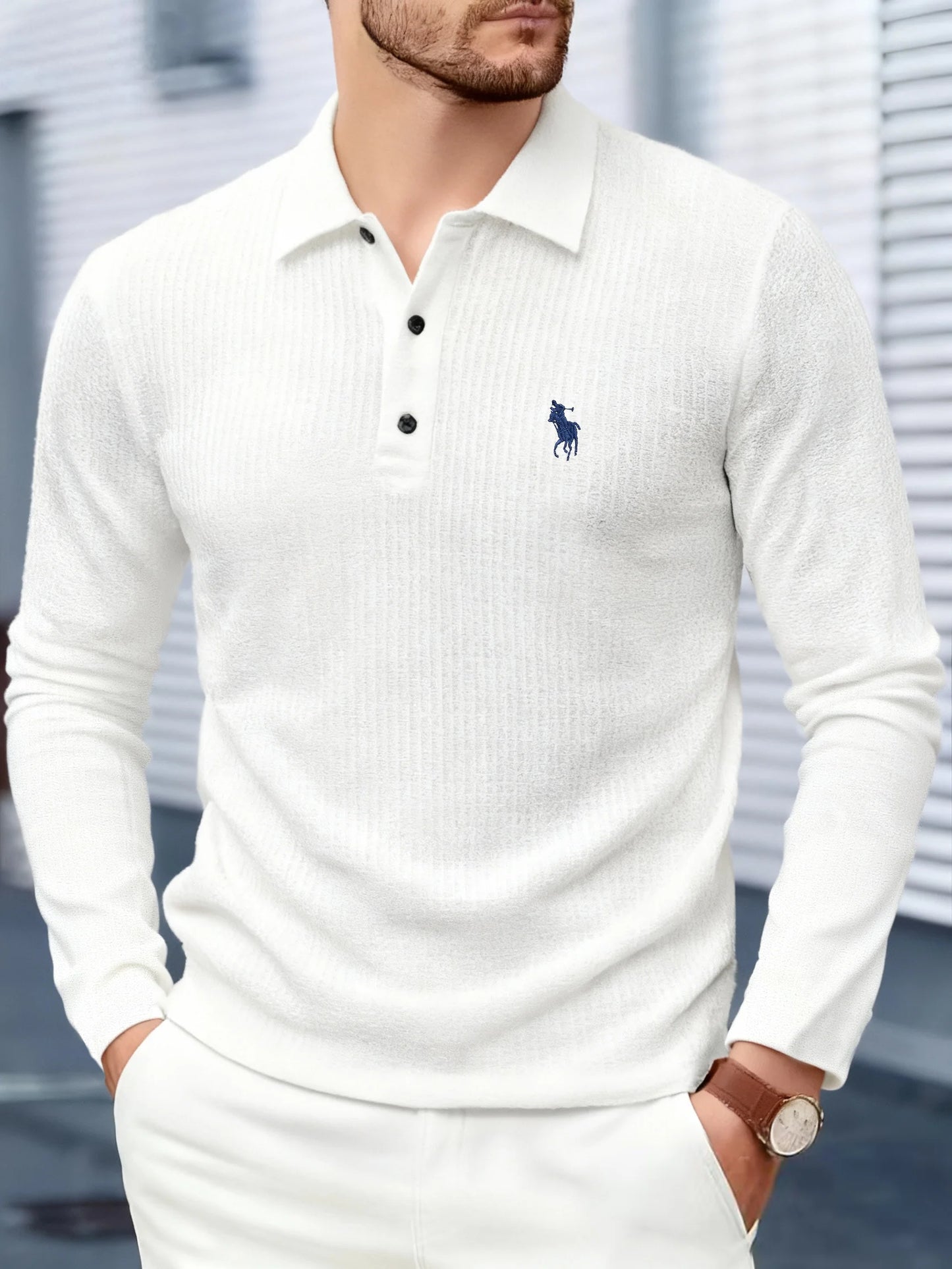 Men's high-end brand exquisite embroidered polo shirt long sleeved 2025 autumn comfortable casual breathable lapel T-shirt top