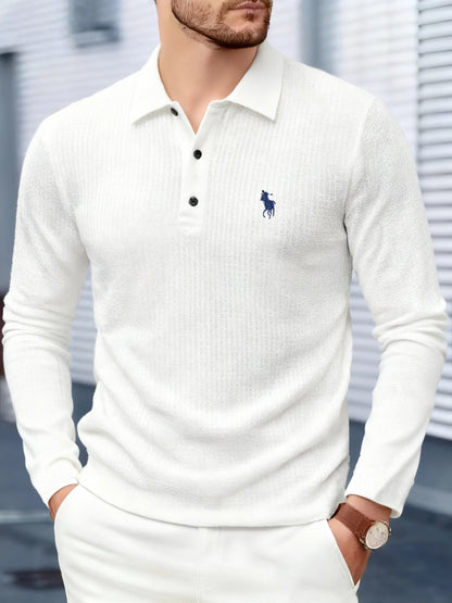 Men's high-end brand exquisite embroidered polo shirt long sleeved 2025 autumn comfortable casual breathable lapel T-shirt top
