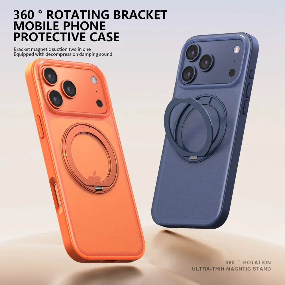 360° Rotating Magnetic Ring Stand Case for MagSafe for iPhone 17 Pro Max 17 Air Matte Transparent Shockproof Phone Cover