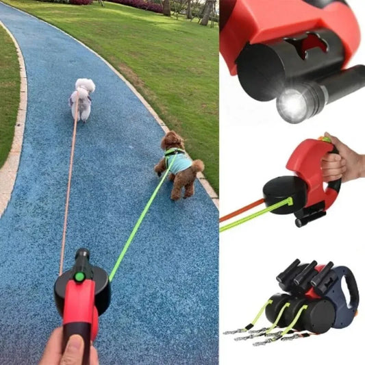 2 in 1 Multi-functional Dog Leash Double-ended Automatic Retractable Dog Leash 360°