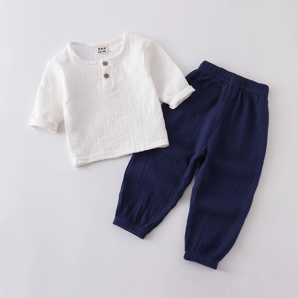 Infant Baby Boy Girl Clothes Set for Party Long Sleeve Baby Shirts Loose Pant Toddler Kids Clothes Spring Summer Muslin Clothes