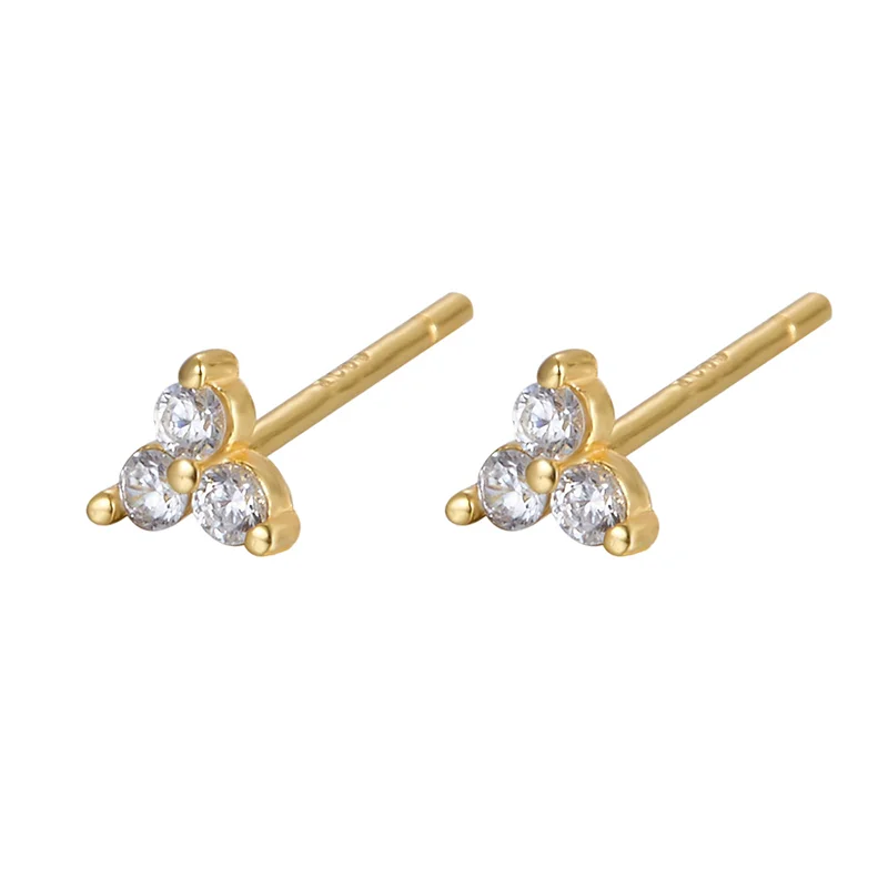 WANTME 925 Sterling Silver Romantic Color Zircon Three-petal Flower Stud Earrings for Women Fashion Huggies Piercing Jewelry
