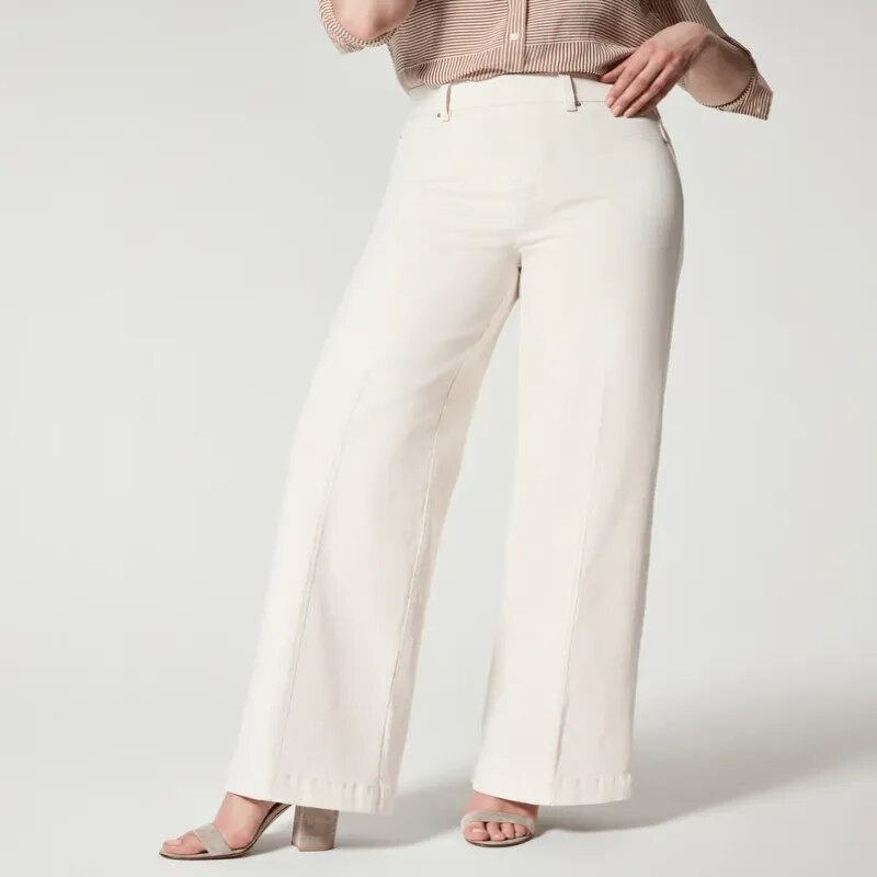 Seamed Front Wide Leg Jeans Straight Leg Women's Jeans