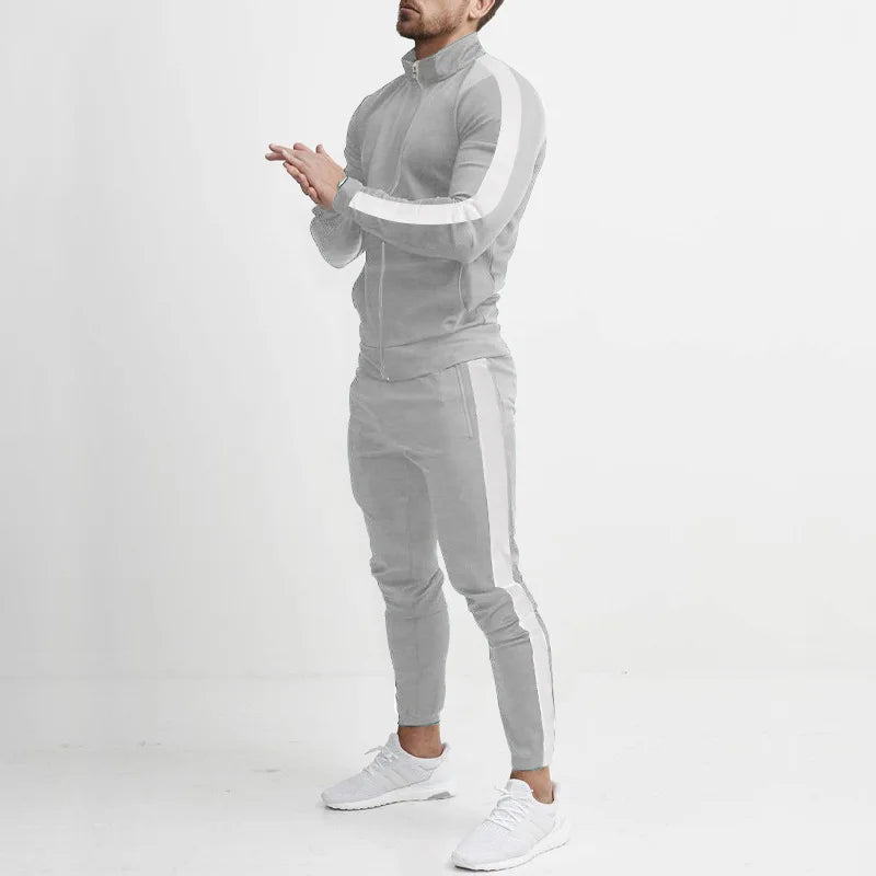 2025 autumn and winter new casual men's sports suits, color matching men's clothing, casual suits hooded trendy sports