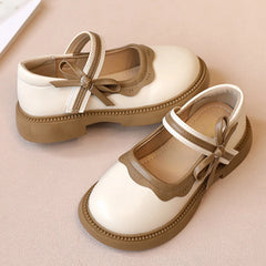 Girl Leather Shoes Bowtie Black Beige School Causal Children Flat Elegant