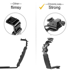 Camera L Bracket Mount Video Grip L-Bracket Dual Flash Cold Shoe Mount 1/4 inch