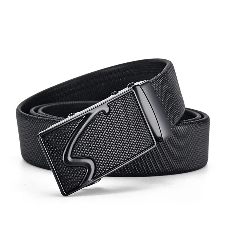 Men's leather belt with automatic buckle, Korean version trendy and casual middle-aged and young business leather pants belt
