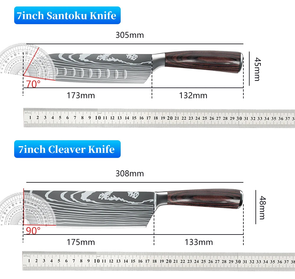 Japanese Kitchen Knives Set Laser Damascus Pattern Chef Knife Sharp