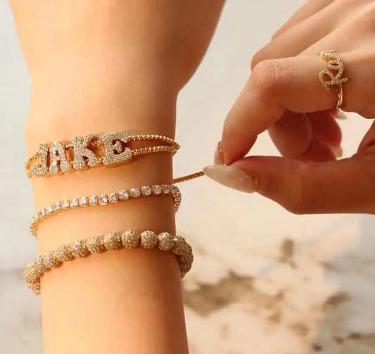 DOREMI Fat Bubble Slide Initial Letters Bracelet Full Crystal Letters Women Name DIY Sliding Slider Letter Bracelets