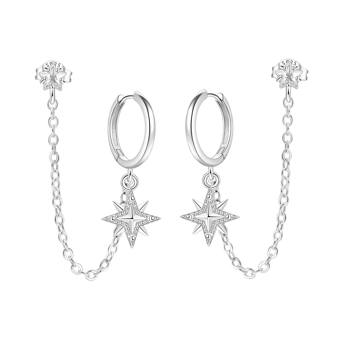 PANPOKI 925 Sterling Silver Multi Layer Starry Tassel Drop Earrings Women Earrings Charm Trend Versatile Party Jewelry Gifts