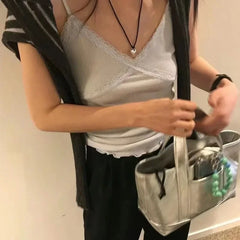 Silver Y2k Crossbody Bags for Women Fashion Handbags Short Top Handle