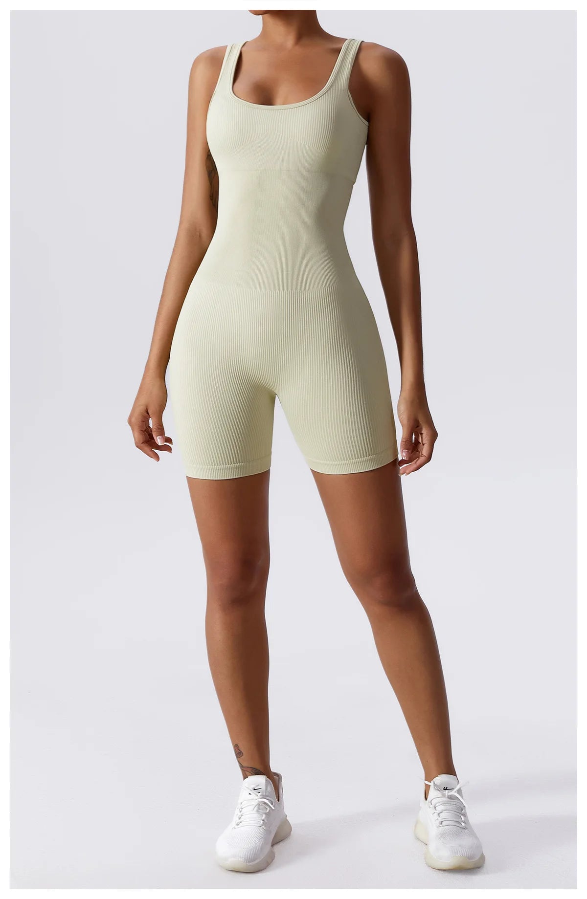 Women's Yoga Rompers One Piece Tummy Control Seamless Ribbed Jumpsuit Padded