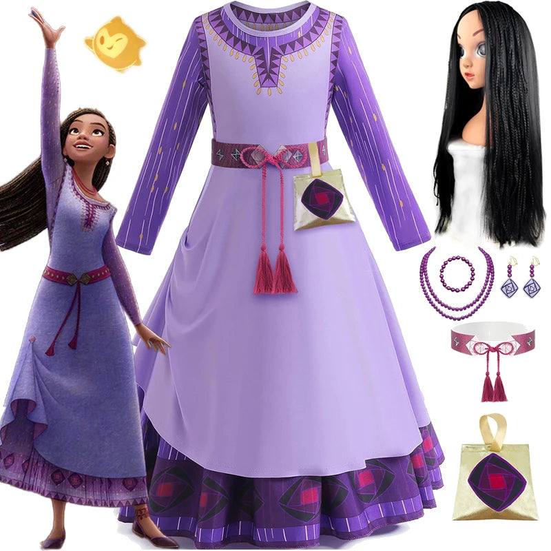 Disney Wish Asha Princess Dress Baby Girls Asha Cosplay Costumes Children Birthday Coats