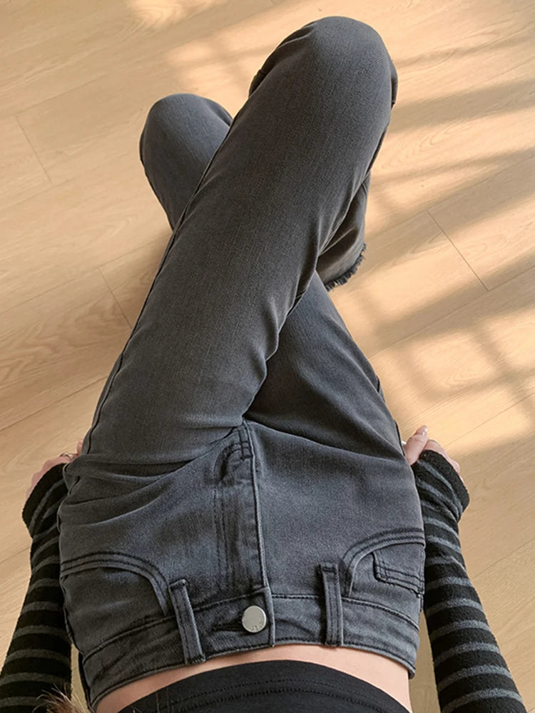 2024 Women Vintage Skinny Flare Jeans Lady Y2k Aesthetic Fashion Streetwear Pants