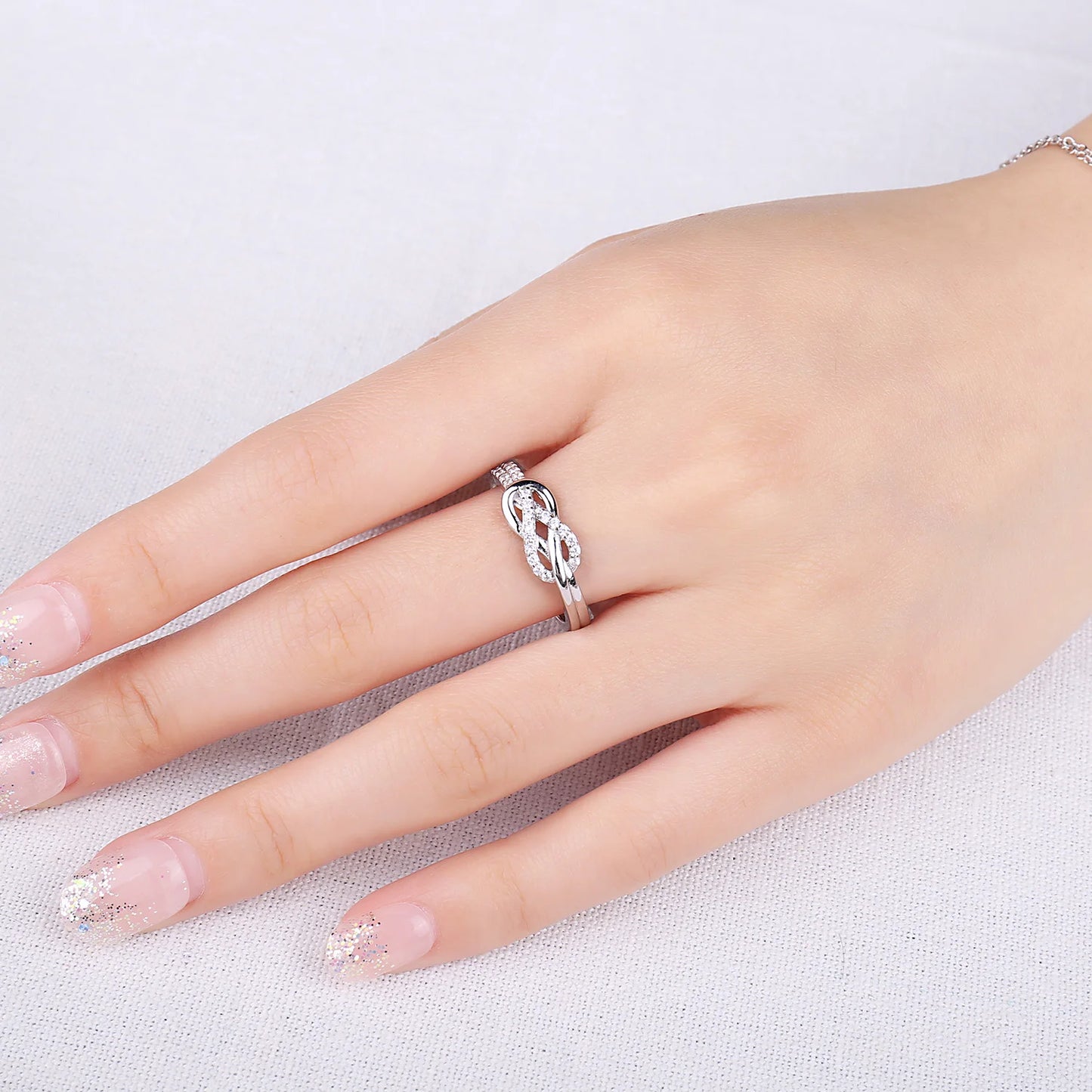 Infinity Love Knot Gemstone 925 Sterling Silver Statement Ring for Woman Fashion