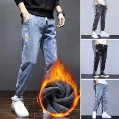 Autumn Winter Blue Cargo Jeans Men Streetwear Denim Jogger Pants Baggy Jean