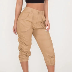 Women's Casual Cropped Pants Summer High Waist Loose Cargo Pants