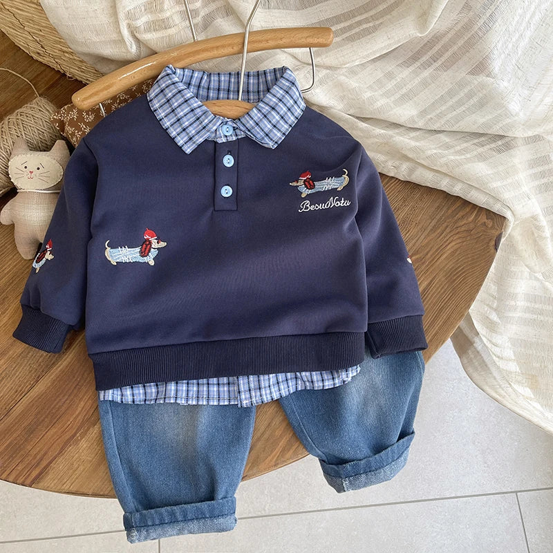 New Children Spring Autumn Fashion Boys Clothes Suit Long Sleeved Cotton Shirt Jeans 2Pc/Sets Toddler Kids Casual Baby Outfits