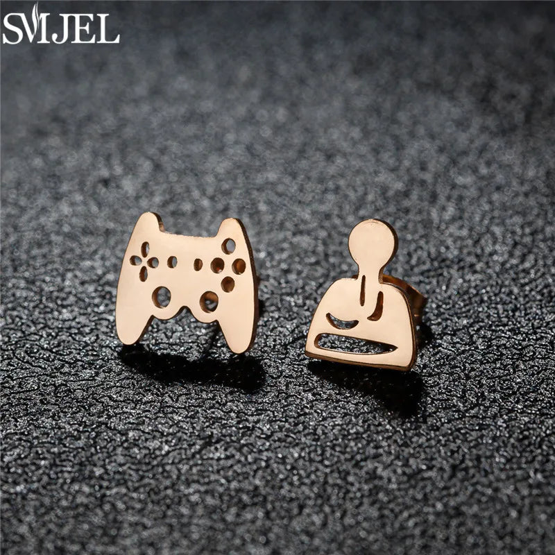 Golden Vintage Mandala leaf Pineapple Earrings for Women Trend Fairy Cup Stainless Steel Earring Punk Game Controller Studs Gift
