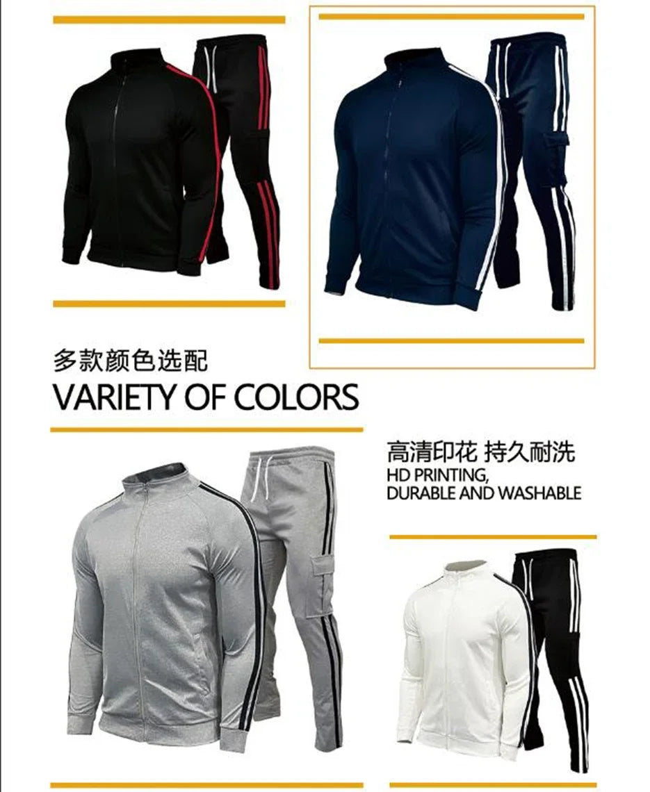 New Spring Fashion Casual Men Tracksuits Stripe Sportswear Men's Sets Jacket Casual Tracksuit Male Gyms Sweatshirt 2 Piece Set