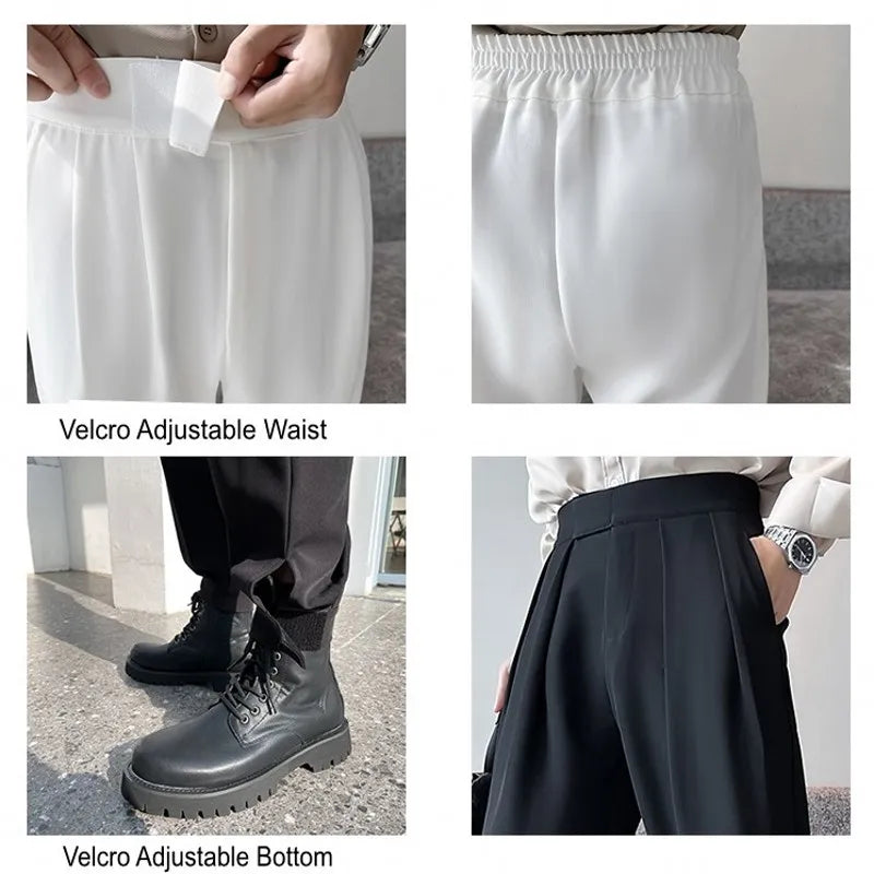 Spring Summer Mens Fashion Harem Pants Ankle Length Elastic Waist Tapered Pleated