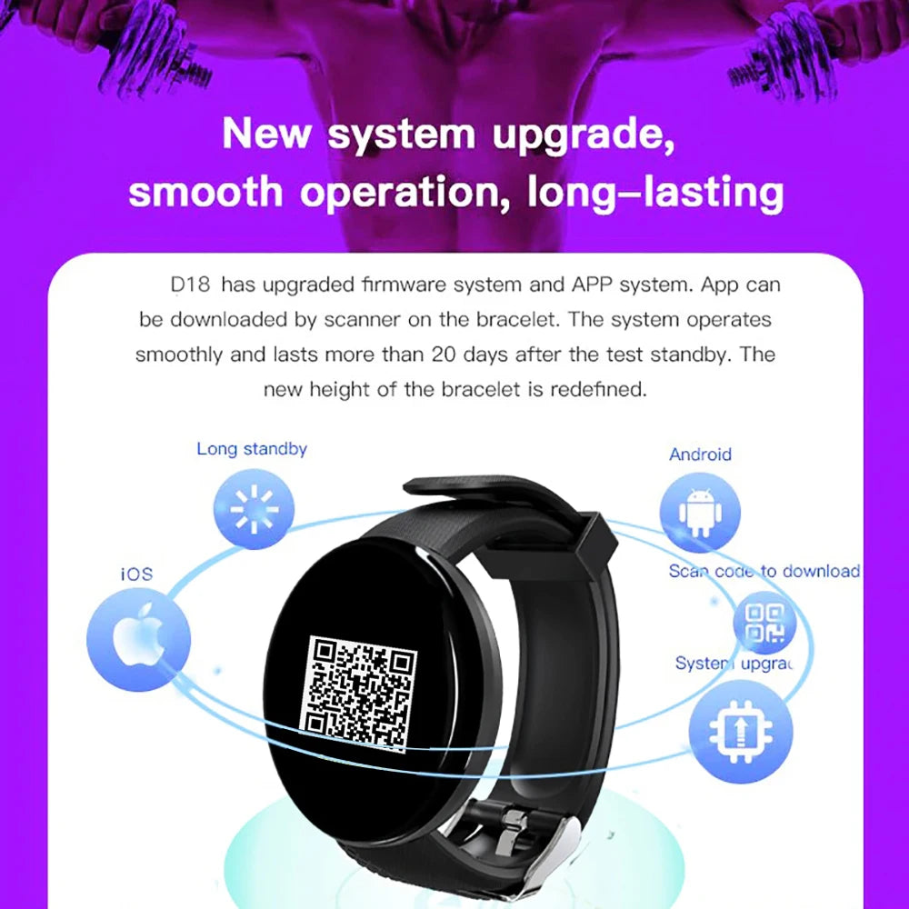 Smart Watch Men Women Smart Bracelet LED D18 Smartwatch Waterproof Smart Touch
