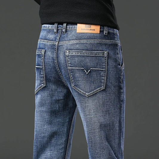 Men's Spring Straight Jeans Baggy Soft Stretch Casual Business Brand Male Clothes