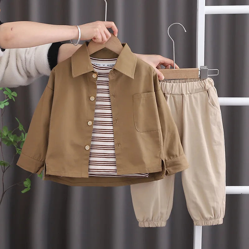 3Piece Sets Spring Autumn Baby Boy Clothes Korean Fashion Casual Long Sleeve Tops+T-shirt+Pants Children Boutique Clothing BC274
