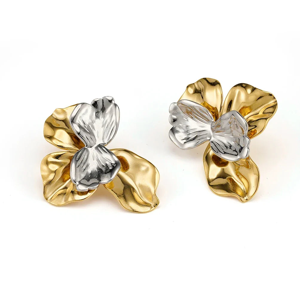 ENFASHION Aretes De Mujer Two Tone Flower Stud Earrings For Women's Stainless steel 18K Gold Plated Fashion Dating E251745