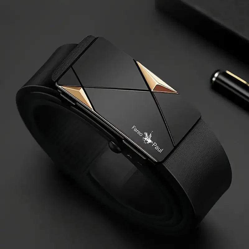Fashionable men's High-Quality leather Belt with Automatic Buckle, Suitable for Young and Middle-Aged Gentlemen