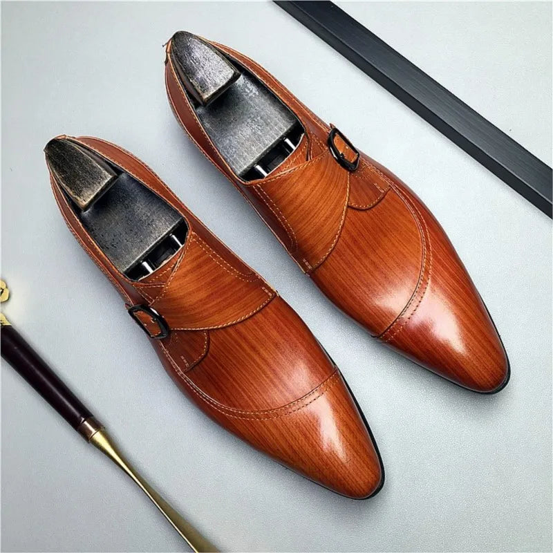 HKDQ Handmade Man Loafers Genuine Leather Black Monk Strap Men Dress Shoes Wedding Business Party Slip On Italian Formal Shoes