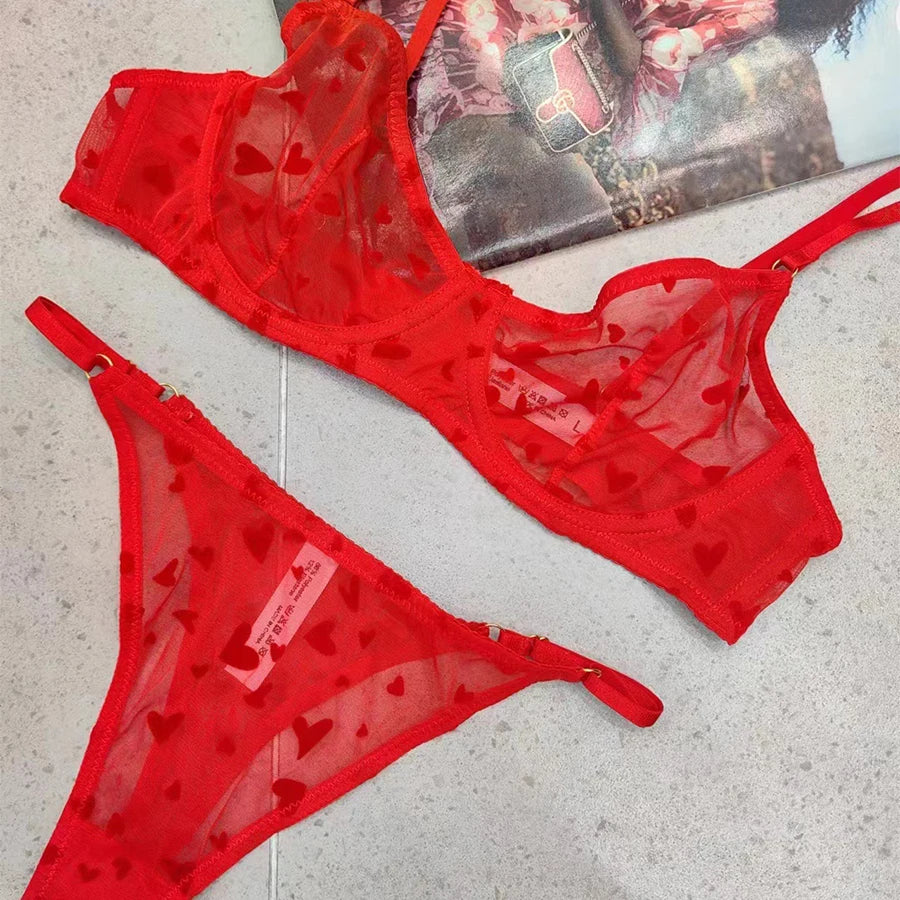 Lingerie Thongs Set Ultra Thin Transparent Bra Women Underwire Push Up Bra