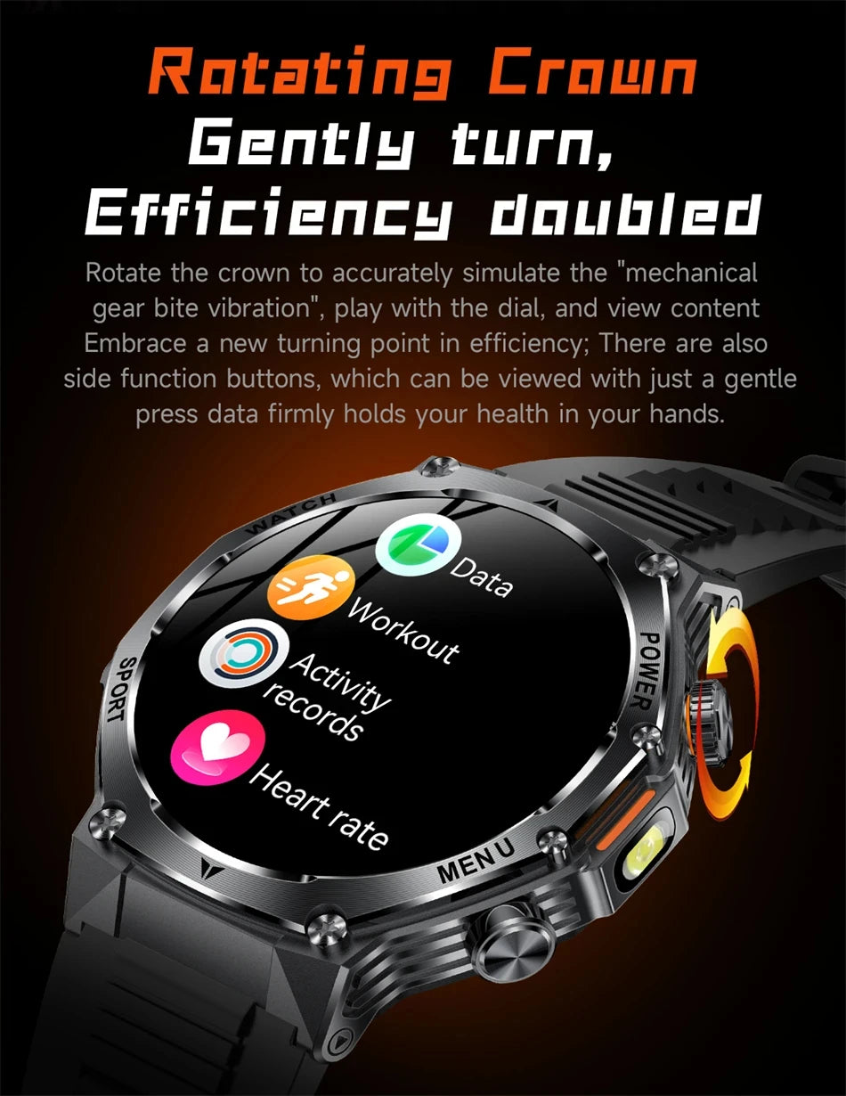 Rugged Outdoor Sports AK82 Smartwatch 1.85" HD Touchscreen 800mAh Long Battery Life Fitness Tracker Calorie Distance Smart Watch