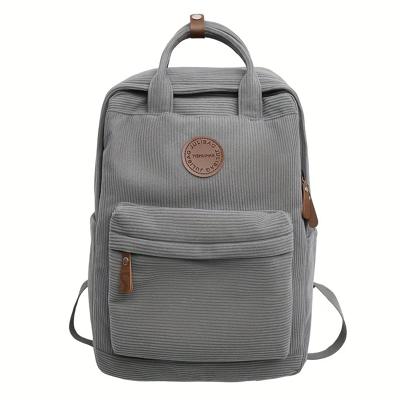 Casual Corduroy Backpack for Teens, 14 Laptop Compartment, High School & College Bag with Zipper Pocket, Backpacks for School
