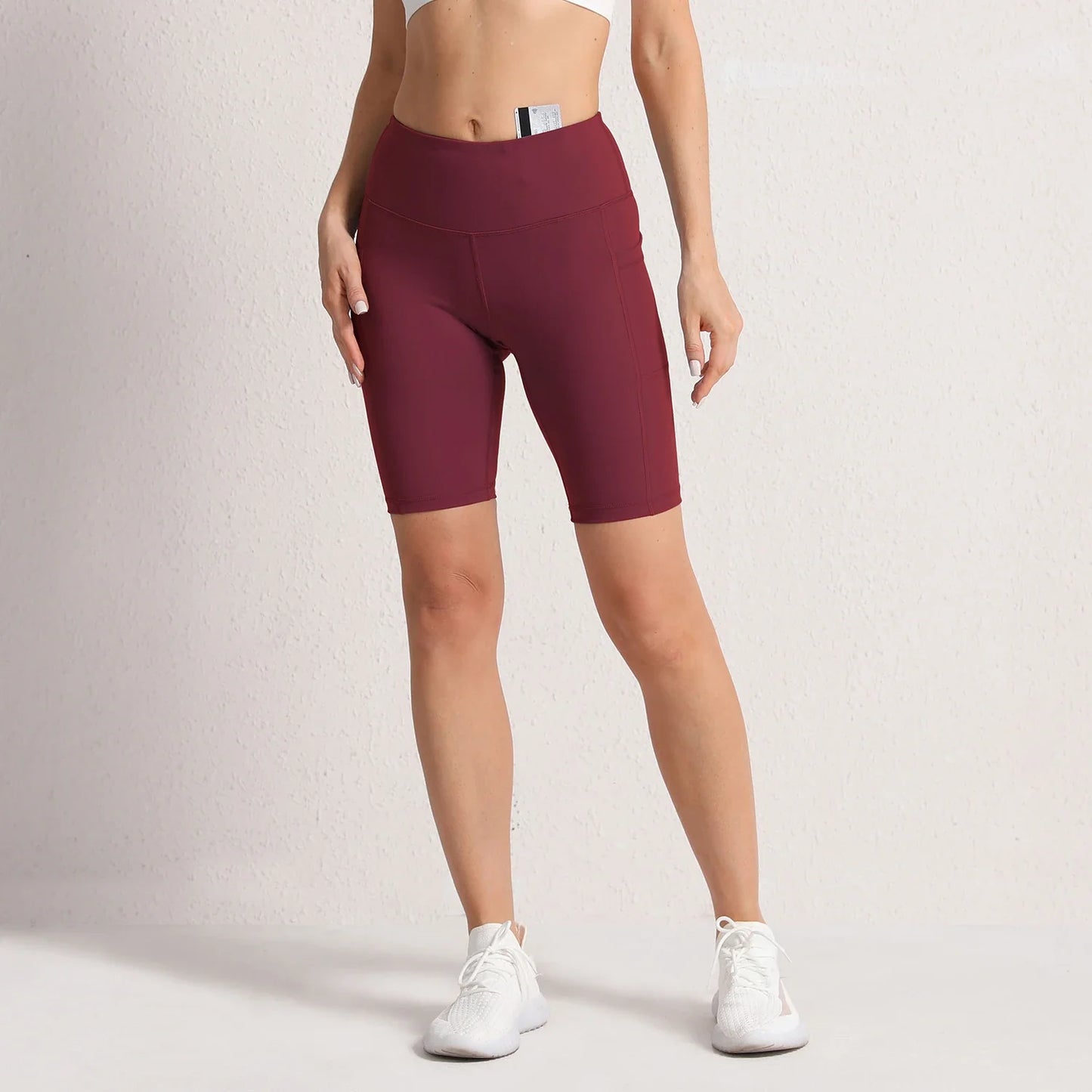 CHRLEISURE Women Yoga Shorts with 3 Pockets Seamless Gym Fitness Tights Elastic Cycling Shorts Female Solid Color Leggings