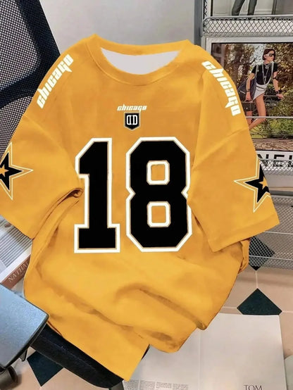 Street fashion men's summer 18 digit print comfortable breathable round neck T-shirt outdoor high street top