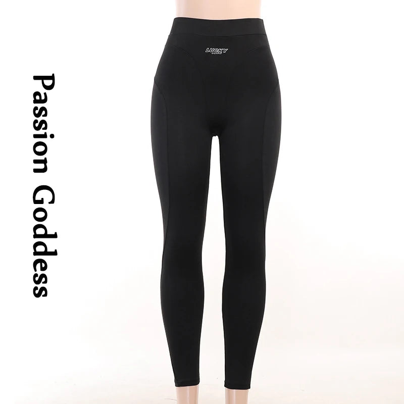 Fitness Women Letter Printed Slim Leggings High Waist Tight-fitting Legging Pants