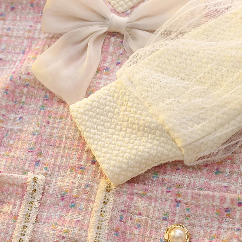 Spring Autumn Dresses For Baby Girls  Cute Bow Mesh Plaid Long Sleeve