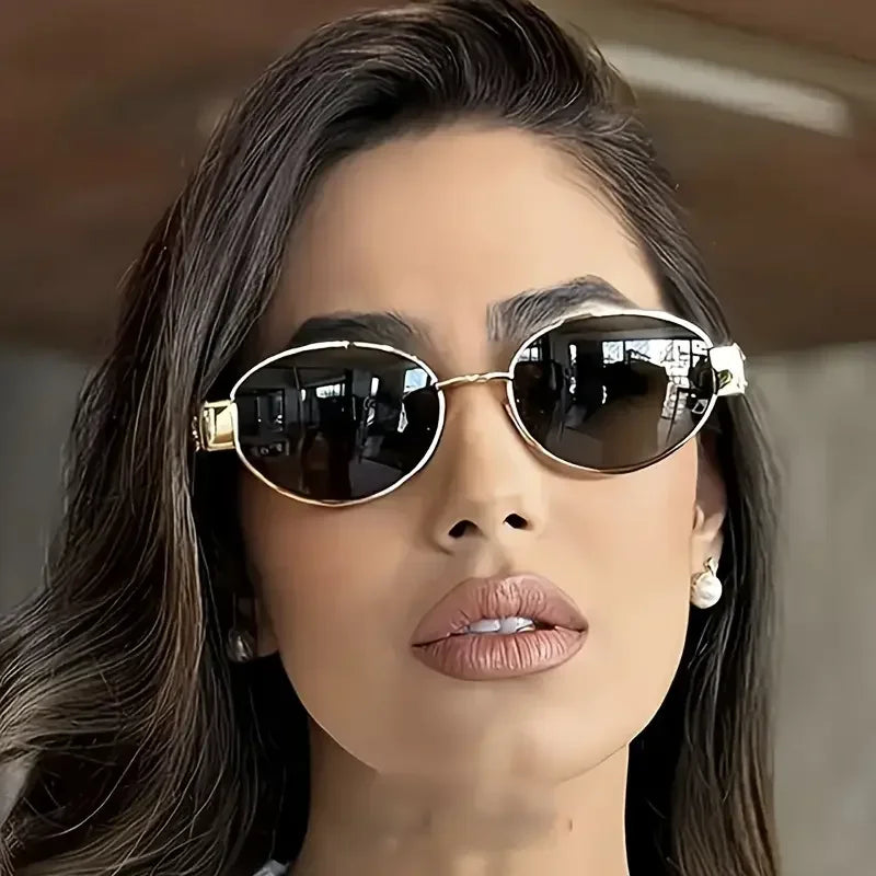 New Trendy Oval Sunglasses for Women Luxury Metal Frame Sun Glasses Ladies Classic Vintage Round Shades Unisex ﻿