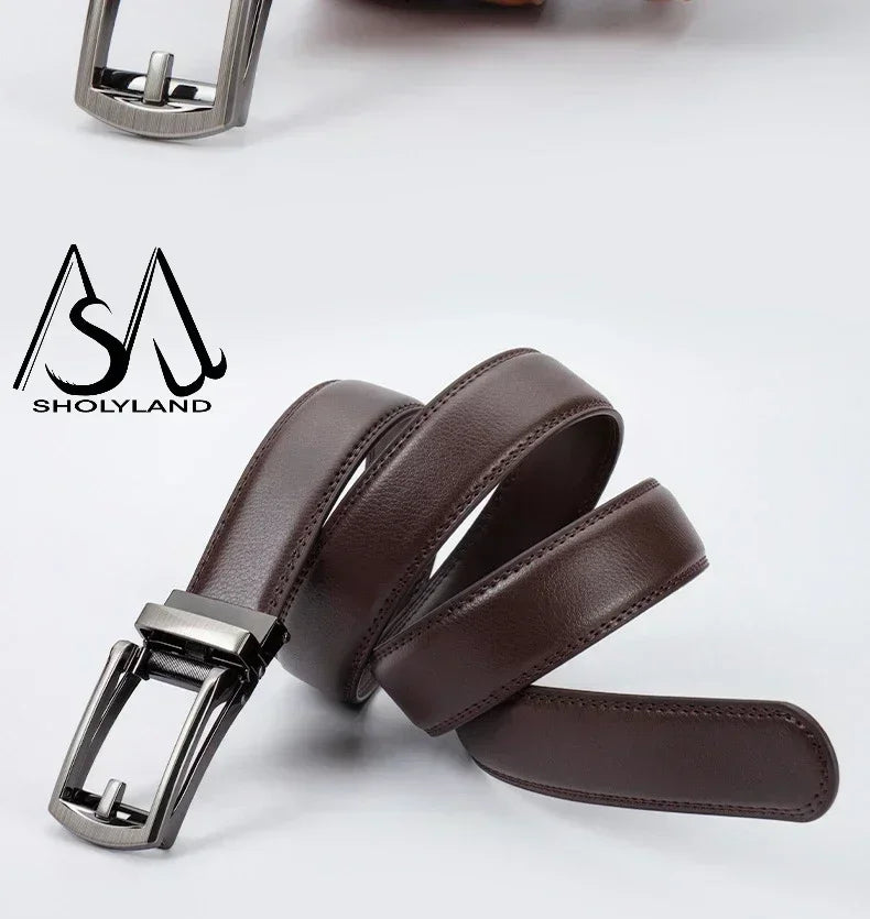 New Trendy Fashion Versatile Leather Men's Belt Alloy Automatic Buckle Two-layer Cowhide Classic Business Versatile Men's Belt