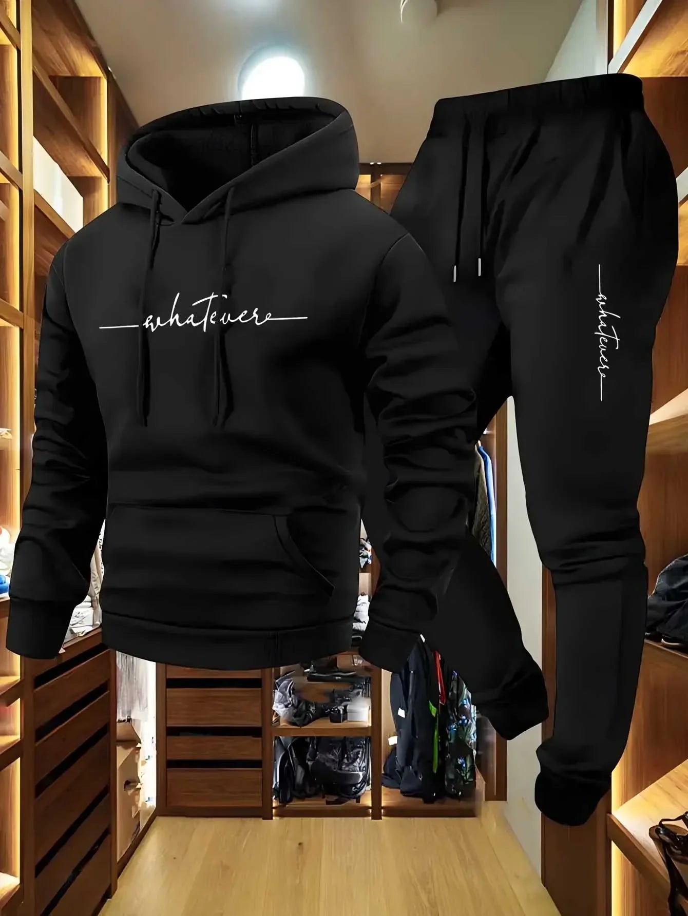 Men's Autumn and Winter Pattern Casual Two-Piece Set Hooded Sweatshirt and Pants with Pockets Regular Fit Outdoor Sport Suit