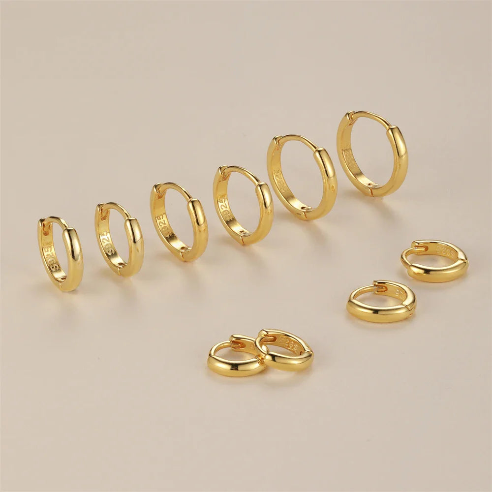 Silver 925 1 pair Women Small Hoops Earring Piercing Ear Cartilage Tragus Simple Thin Circle Anti-allergic Ear Buckle