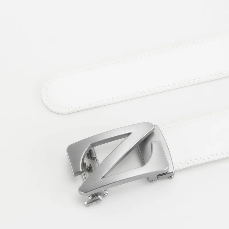 3.5cm White Color Click Belt for Men Unisex Genuine Leather Waist Straps for Jeans Automatic buckle Belts