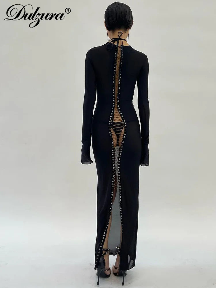 Formal attire Dresses: Lace-Up Straps Edible Tree Fungus Maxi Dress