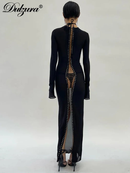 Formal attire Dresses: Lace-Up Straps Edible Tree Fungus Maxi Dress