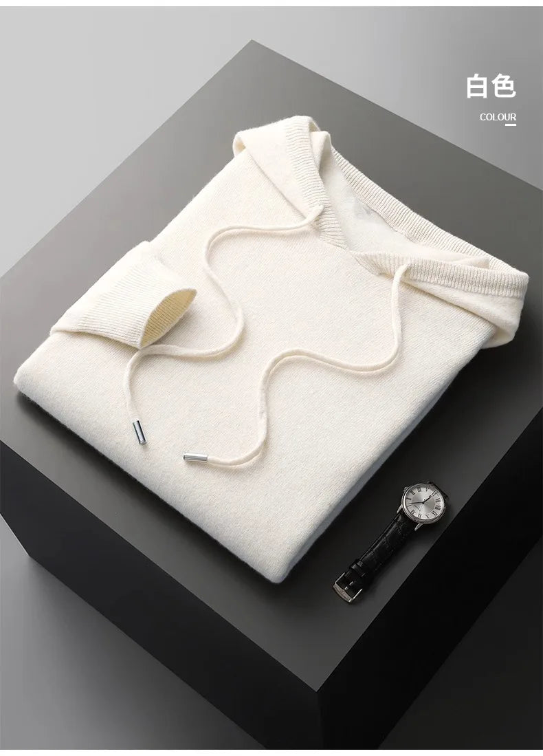 Men's One-piece ready-to-wear Hoodie 100% Merino Wool Knitted Sweatshirt Autumn