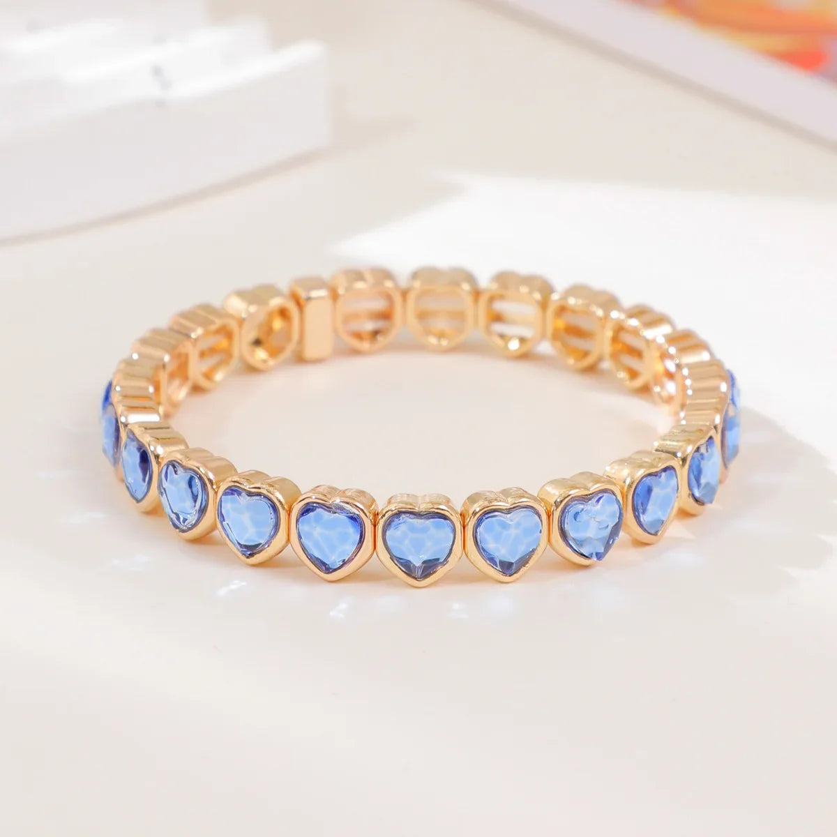 Gold Color Love Heart Bracelet For Women Rhinestone Peach Elastic Bangle Hand Hoop Women Delicate Summer Jewelry Accessory
