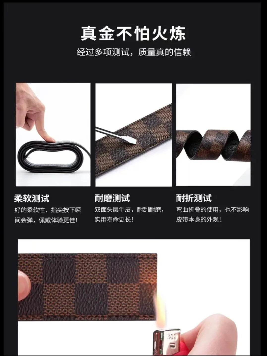 Men's Genuine Leather Belt Business Casual Automatic Buckle Checker Pattern Cowhide Trousers Belt